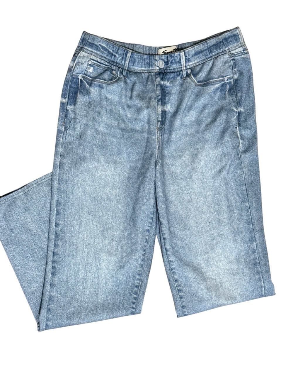 Seven7 Light Blue Straight Leg printed sweatpant jeans